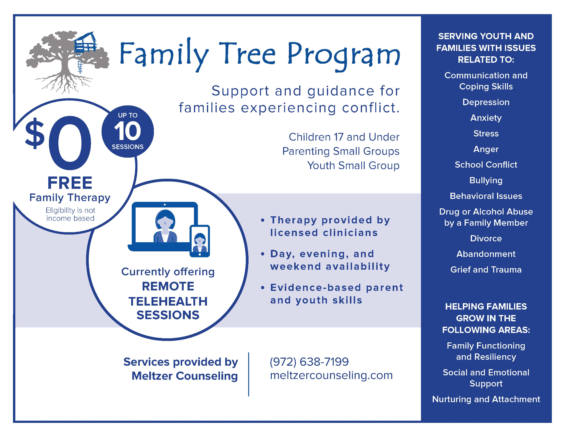 Free Family Counseling for teens and children in Dallas and Richardson, Texas